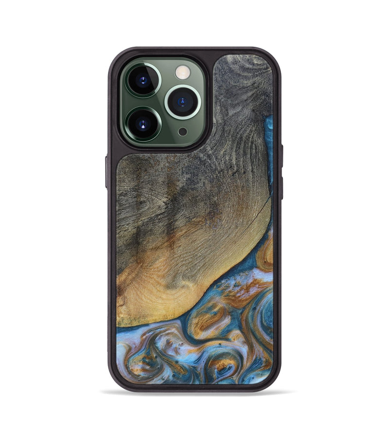 iPhone 13 Pro Wood+Resin Phone Case - Yvette (Teal & Gold, 696764)