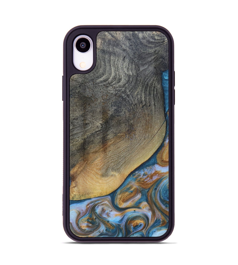 iPhone Xr Wood+Resin Phone Case - Yvette (Teal & Gold, 696764)