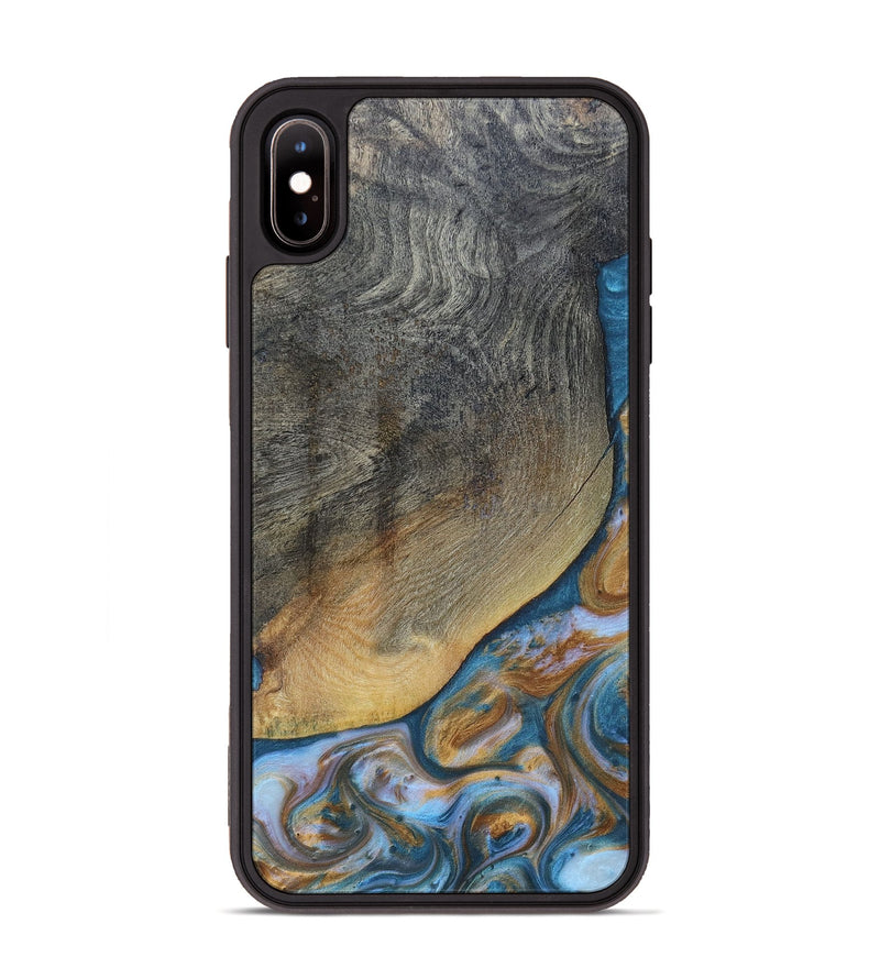 iPhone Xs Max Wood+Resin Phone Case - Yvette (Teal & Gold, 696764)