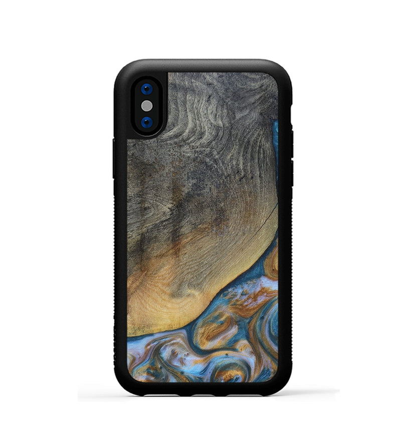 iPhone Xs Wood+Resin Phone Case - Yvette (Teal & Gold, 696764)