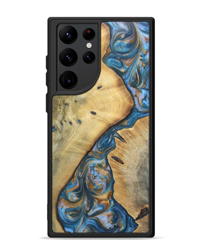 Galaxy S22 Ultra Wood+Resin Phone Case - Mya (Teal & Gold, 696765)
