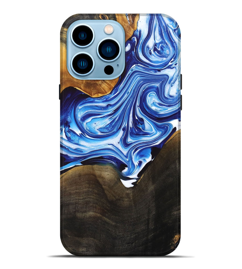 iPhone 14 Pro Max Wood+Resin Live Edge Phone Case - Adalyn (Blue, 696779)