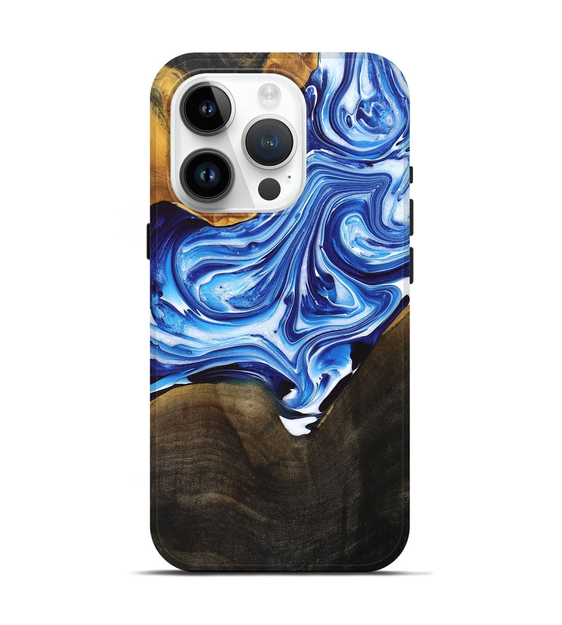 iPhone 15 Pro Wood+Resin Live Edge Phone Case - Adalyn (Blue, 696779)