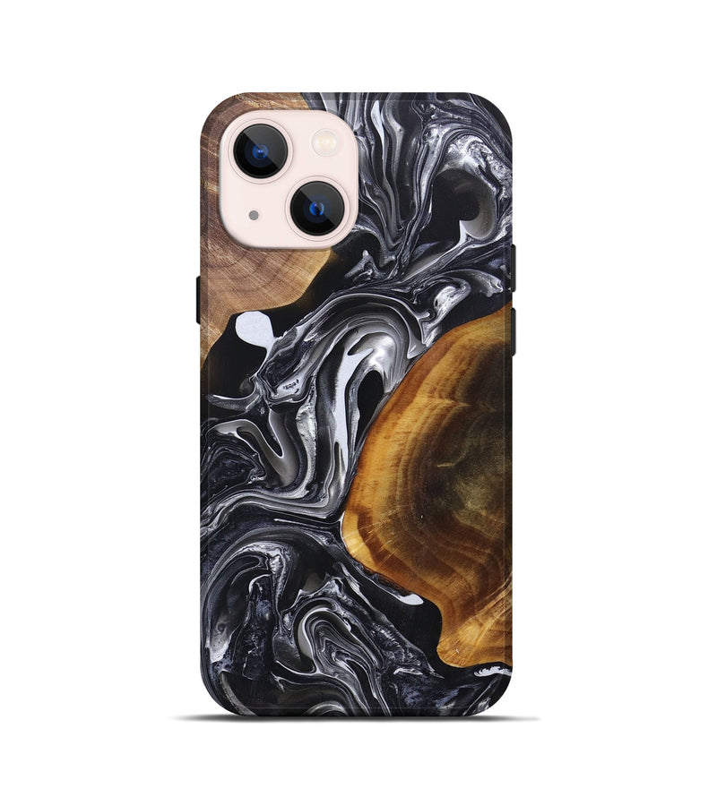 iPhone 13 mini Wood+Resin Live Edge Phone Case - Bobbie (Black & White, 696803)