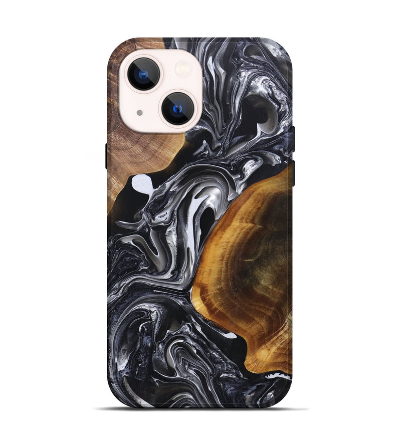 iPhone 14 Wood+Resin Live Edge Phone Case - Bobbie (Black & White, 696803)