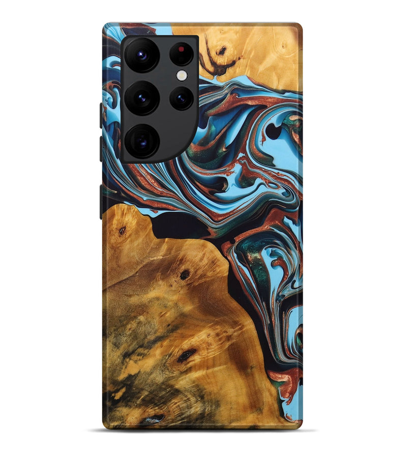 Galaxy S22 Ultra Wood+Resin Live Edge Phone Case - Arturo (Teal & Gold, 696804)