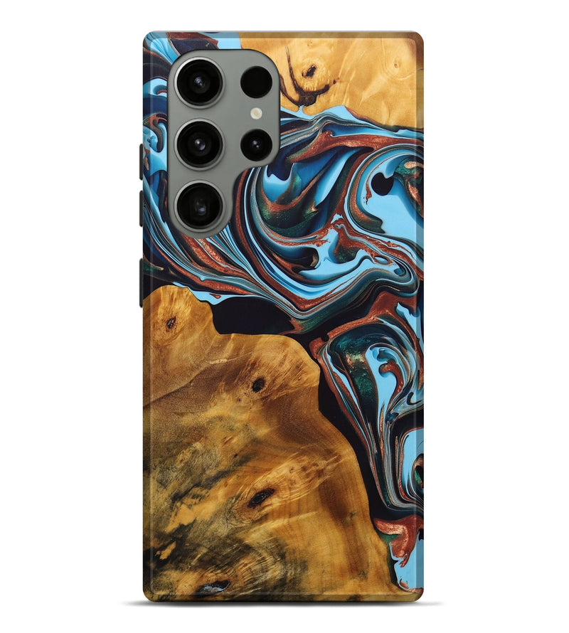 Galaxy S23 Ultra Wood+Resin Live Edge Phone Case - Arturo (Teal & Gold, 696804)