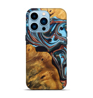 iPhone 14 Pro Wood+Resin Live Edge Phone Case - Arturo (Teal & Gold, 696804)