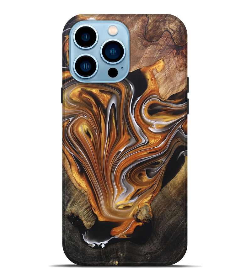 iPhone 14 Pro Max Wood+Resin Live Edge Phone Case - Mona (Black & White, 696806)