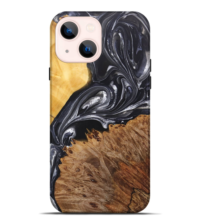 iPhone 14 Plus Wood+Resin Live Edge Phone Case - Julissa (Black & White, 696808)