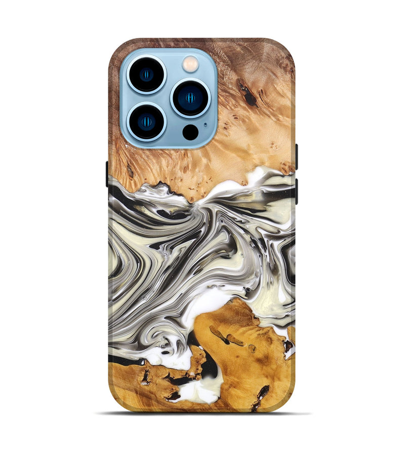 iPhone 14 Pro Wood+Resin Live Edge Phone Case - Stanley (Black & White, 696839)