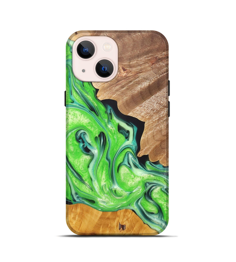 iPhone 13 mini Wood+Resin Live Edge Phone Case - Daryl (Green, 696850)