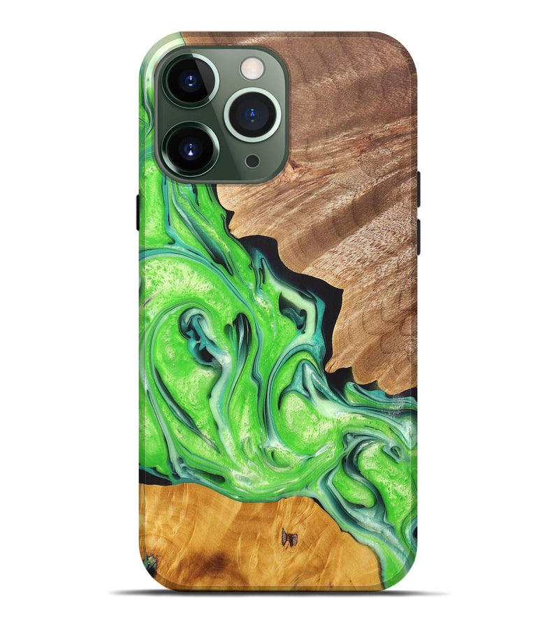 iPhone 13 Pro Max Wood+Resin Live Edge Phone Case - Daryl (Green, 696850)