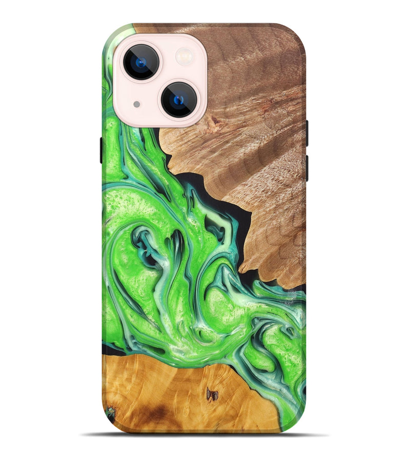 iPhone 14 Plus Wood+Resin Live Edge Phone Case - Daryl (Green, 696850)