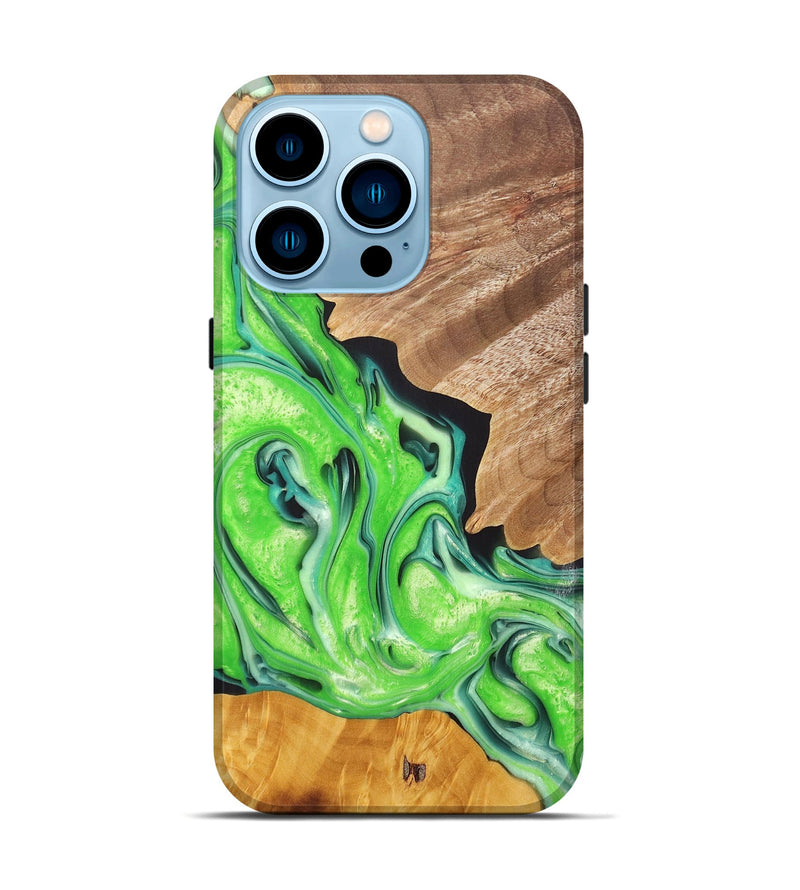 iPhone 14 Pro Wood+Resin Live Edge Phone Case - Daryl (Green, 696850)