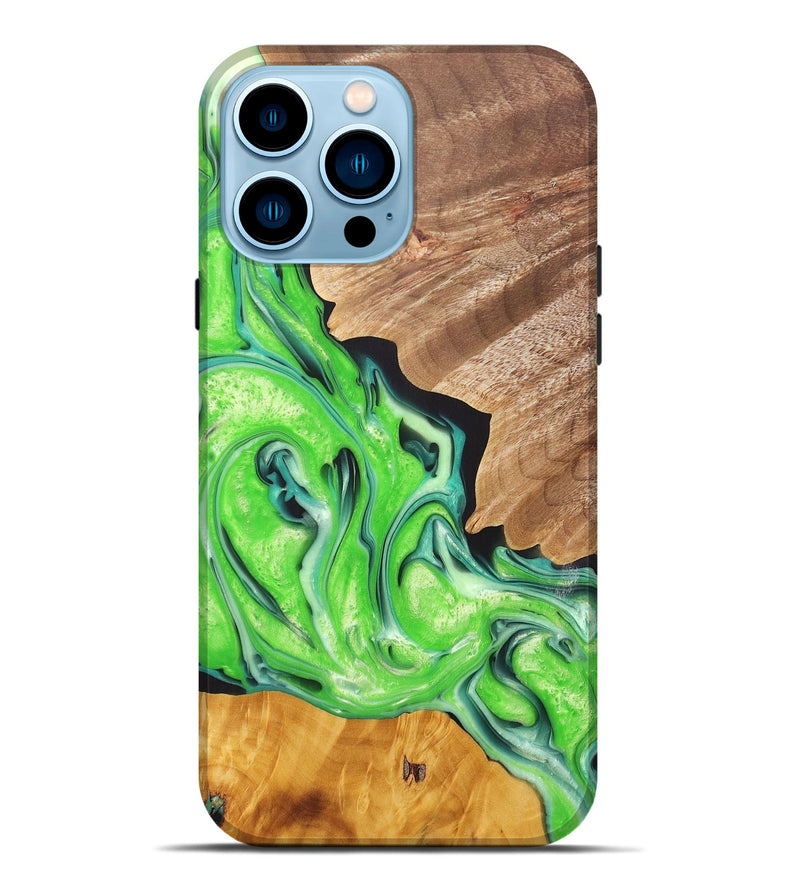 iPhone 14 Pro Max Wood+Resin Live Edge Phone Case - Daryl (Green, 696850)