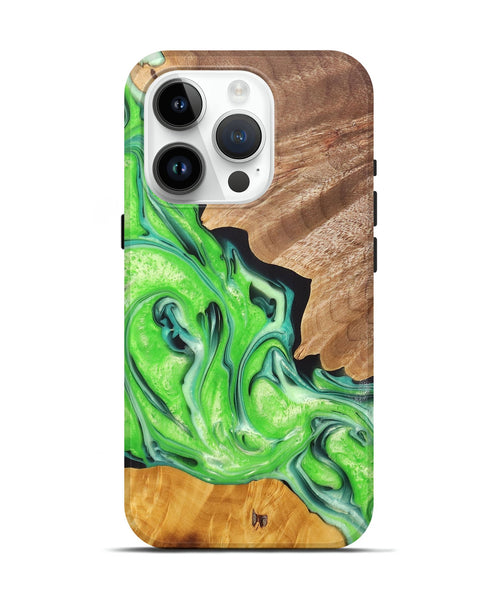 iPhone 15 Pro Wood+Resin Live Edge Phone Case - Daryl (Green, 696850)