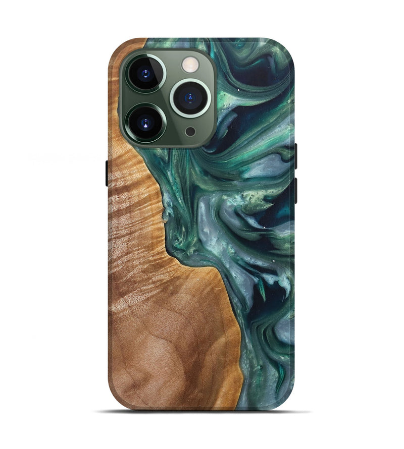 iPhone 13 Pro Wood+Resin Live Edge Phone Case - Jenna (Green, 696853)