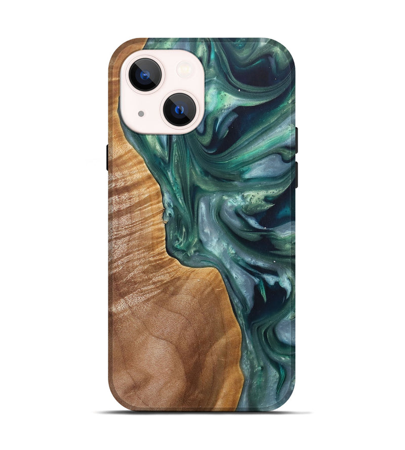 iPhone 14 Wood+Resin Live Edge Phone Case - Jenna (Green, 696853)