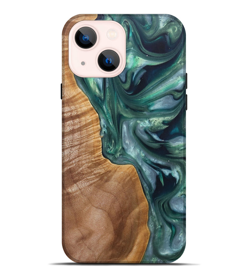 iPhone 14 Plus Wood+Resin Live Edge Phone Case - Jenna (Green, 696853)