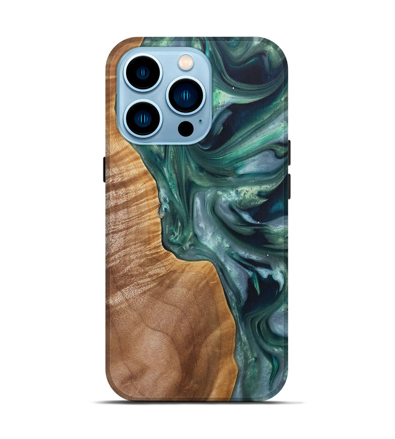 iPhone 14 Pro Wood+Resin Live Edge Phone Case - Jenna (Green, 696853)