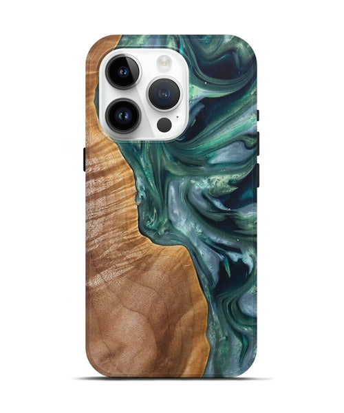 iPhone 15 Pro Wood+Resin Live Edge Phone Case - Jenna (Green, 696853)