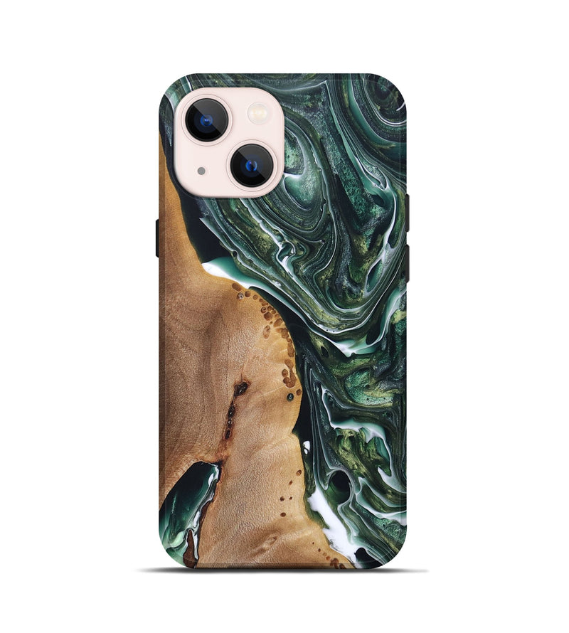 iPhone 13 mini Wood+Resin Live Edge Phone Case - Gabriel (Green, 696859)