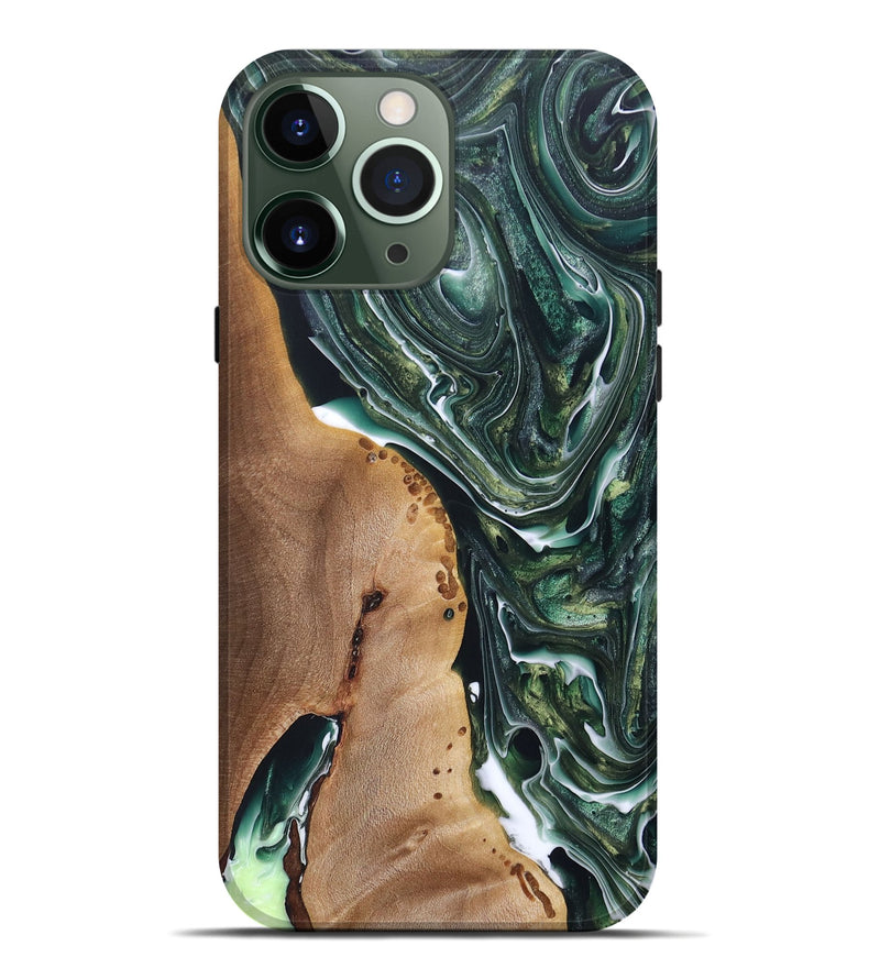 iPhone 13 Pro Max Wood+Resin Live Edge Phone Case - Gabriel (Green, 696859)