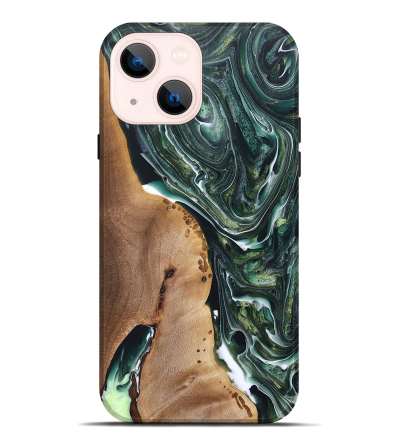 iPhone 14 Plus Wood+Resin Live Edge Phone Case - Gabriel (Green, 696859)
