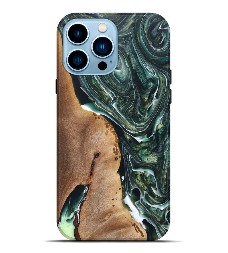 iPhone 14 Pro Max Wood+Resin Live Edge Phone Case - Gabriel (Green, 696859)