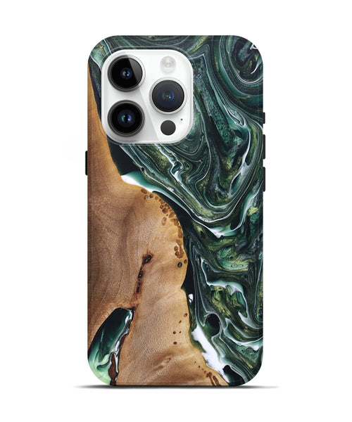 iPhone 15 Pro Wood+Resin Live Edge Phone Case - Gabriel (Green, 696859)
