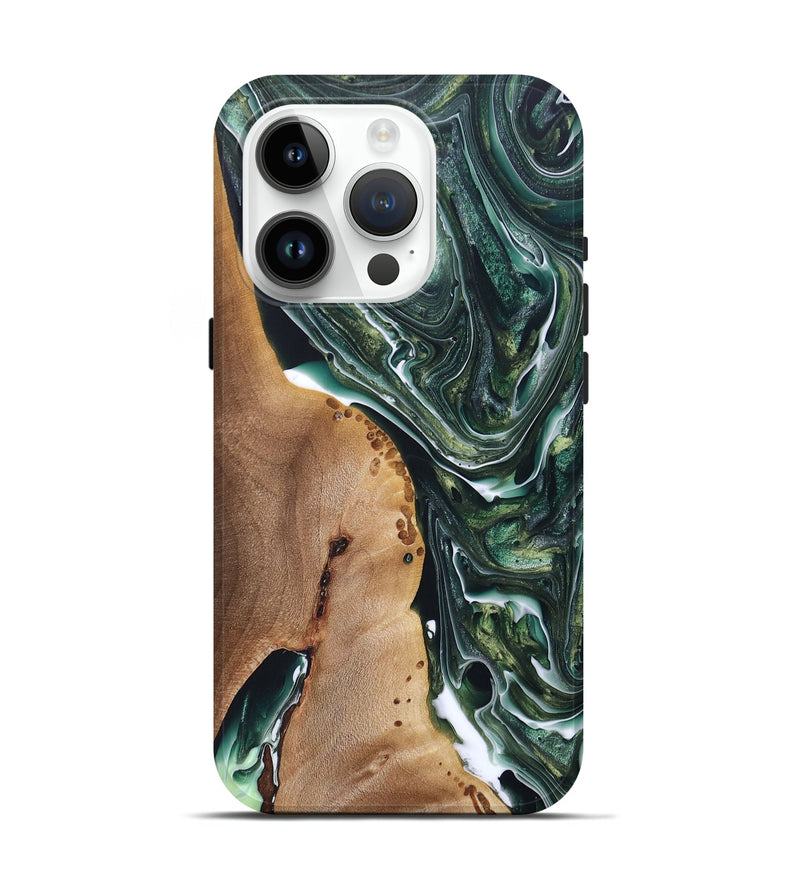 iPhone 15 Pro Wood+Resin Live Edge Phone Case - Gabriel (Green, 696859)
