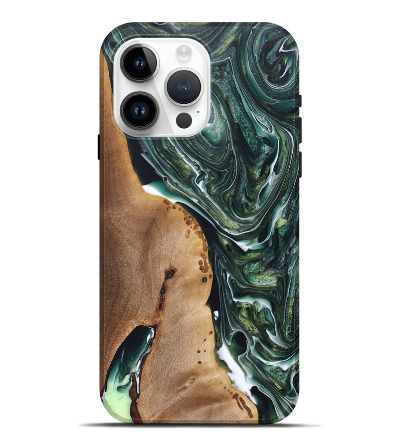 iPhone 15 Pro Max Wood+Resin Live Edge Phone Case - Gabriel (Green, 696859)