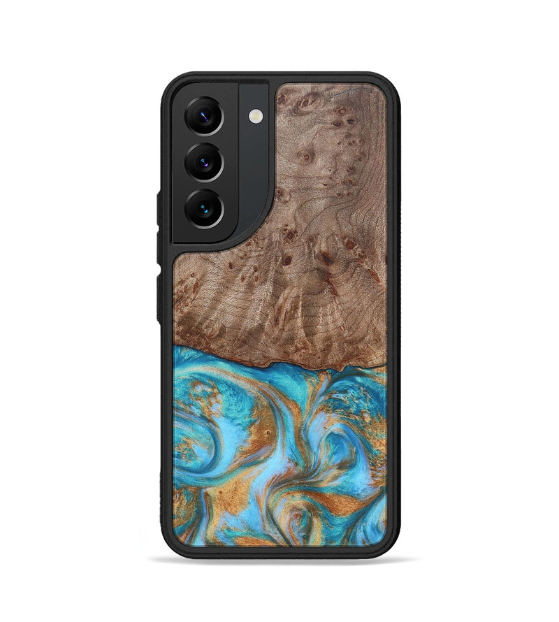 Galaxy S22 Wood+Resin Phone Case - Saylor (Teal & Gold, 696972)