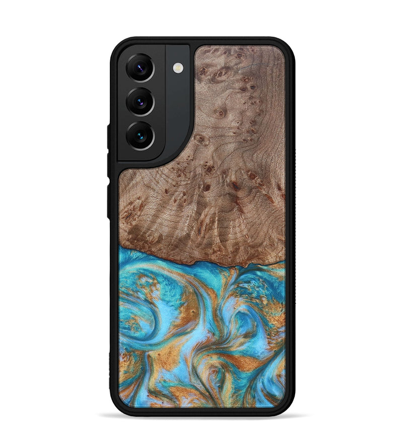 Galaxy S22 Plus Wood+Resin Phone Case - Saylor (Teal & Gold, 696972)