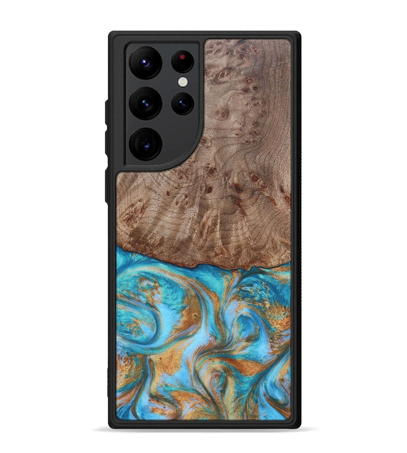 Galaxy S22 Ultra Wood+Resin Phone Case - Saylor (Teal & Gold, 696972)