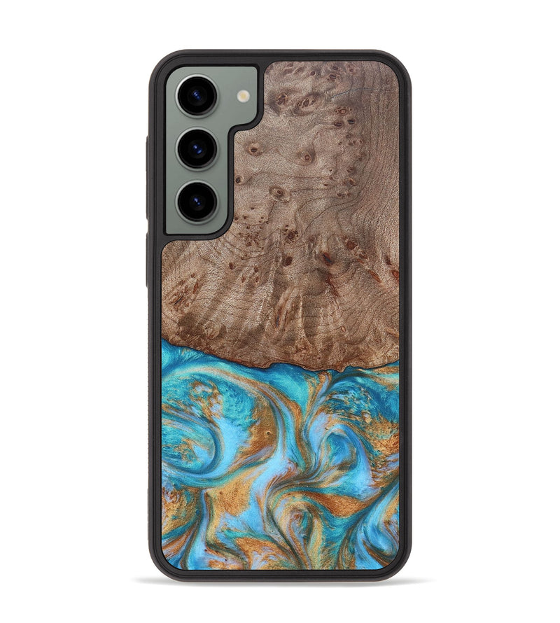 Galaxy S23 Plus Wood+Resin Phone Case - Saylor (Teal & Gold, 696972)