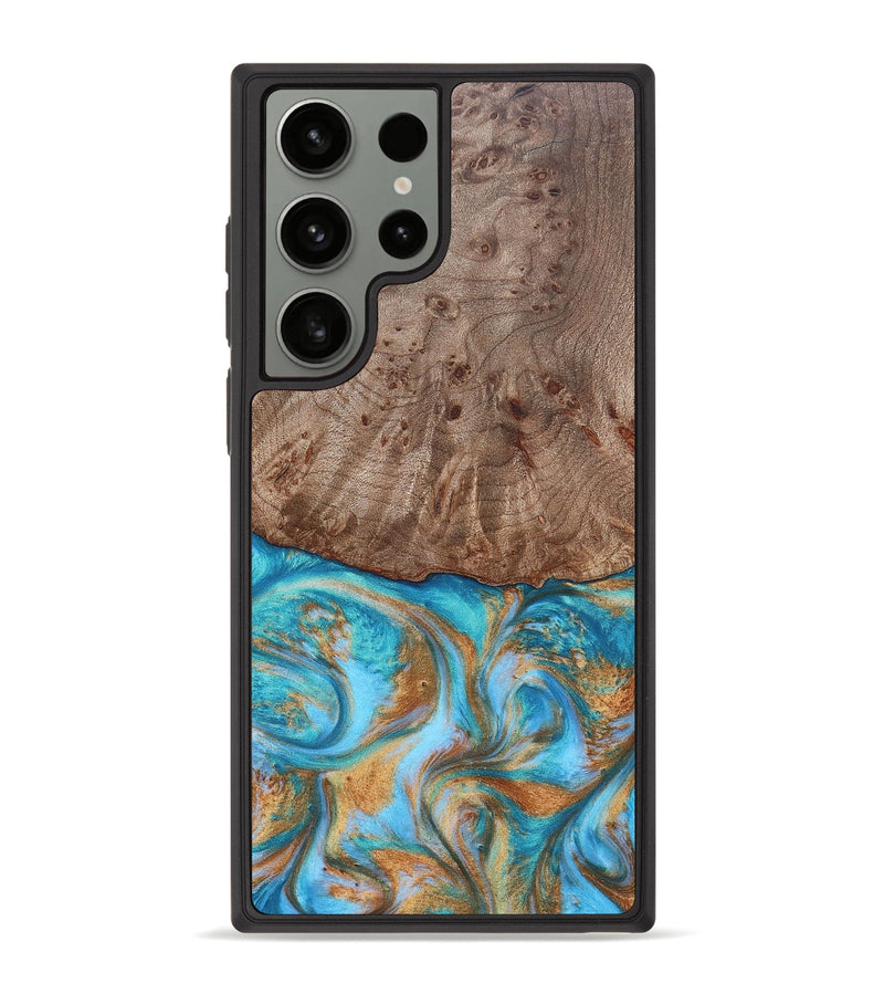 Galaxy S23 Ultra Wood+Resin Phone Case - Saylor (Teal & Gold, 696972)