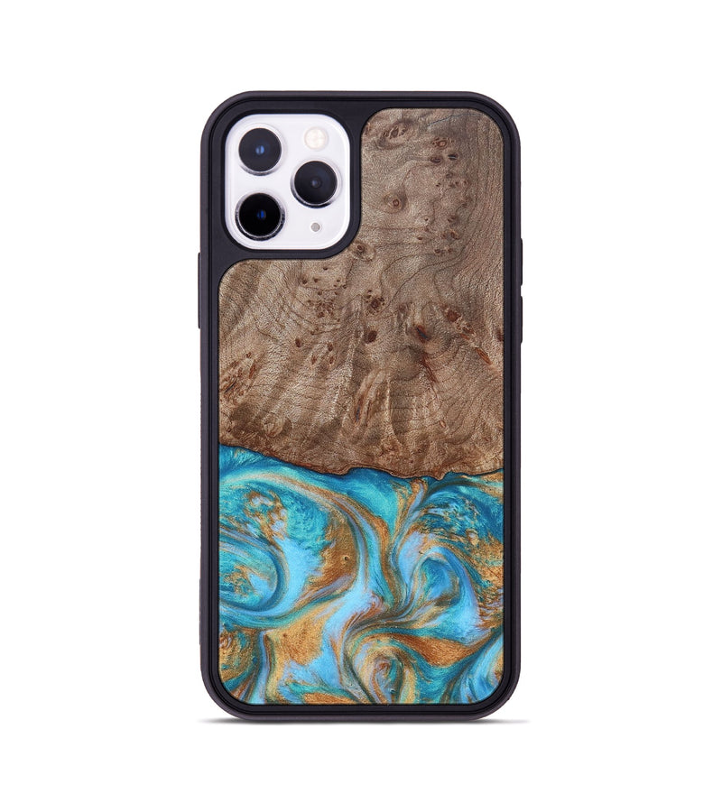 iPhone 11 Pro Wood+Resin Phone Case - Saylor (Teal & Gold, 696972)