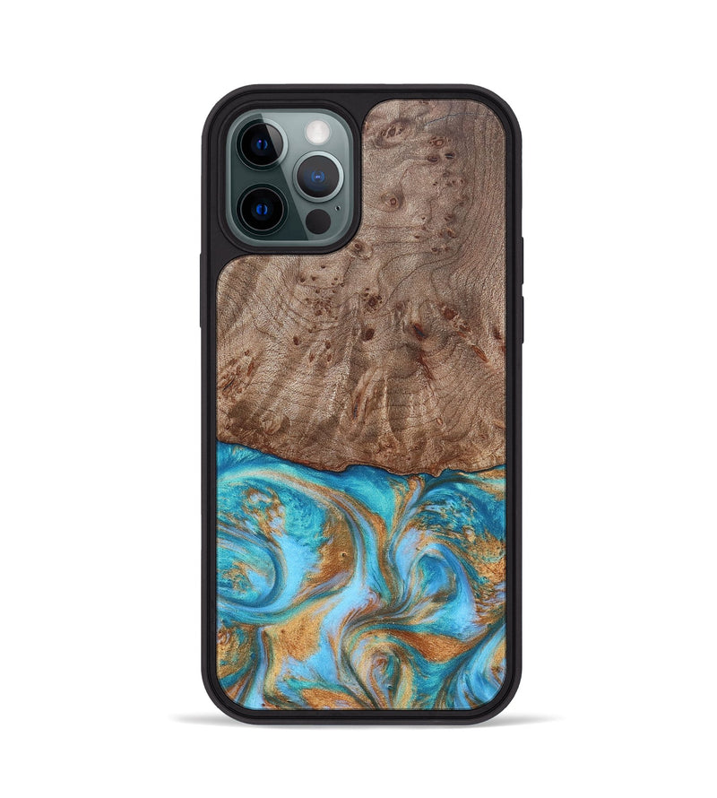 iPhone 12 Pro Wood+Resin Phone Case - Saylor (Teal & Gold, 696972)