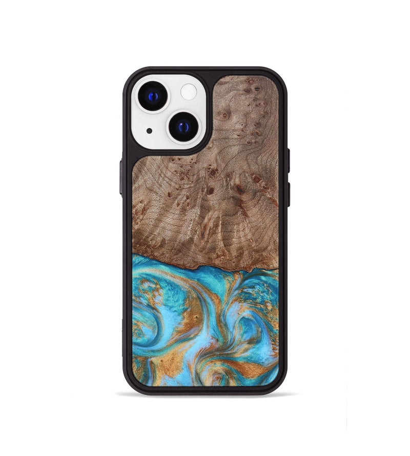 iPhone 13 mini Wood+Resin Phone Case - Saylor (Teal & Gold, 696972)