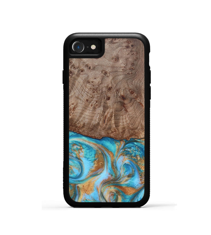 iPhone SE Wood+Resin Phone Case - Saylor (Teal & Gold, 696972)