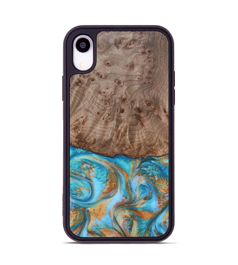 iPhone Xr Wood+Resin Phone Case - Saylor (Teal & Gold, 696972)