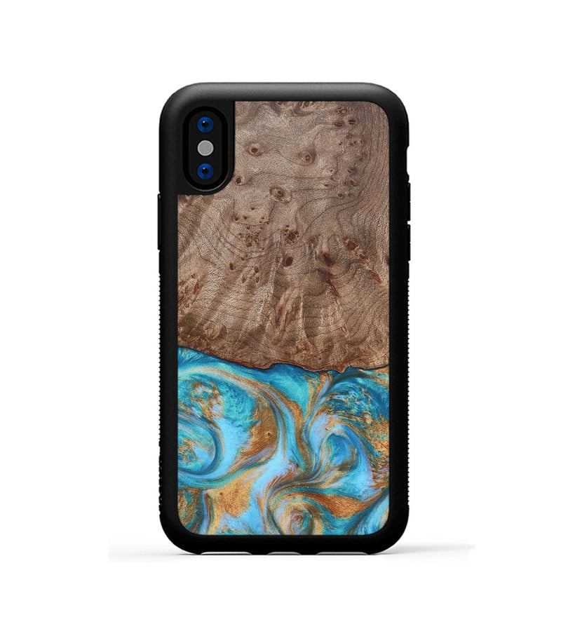 iPhone Xs Wood+Resin Phone Case - Saylor (Teal & Gold, 696972)