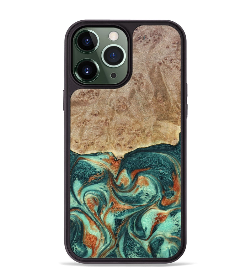 iPhone 13 Pro Max Wood+Resin Phone Case - Miguel (Green, 697003)