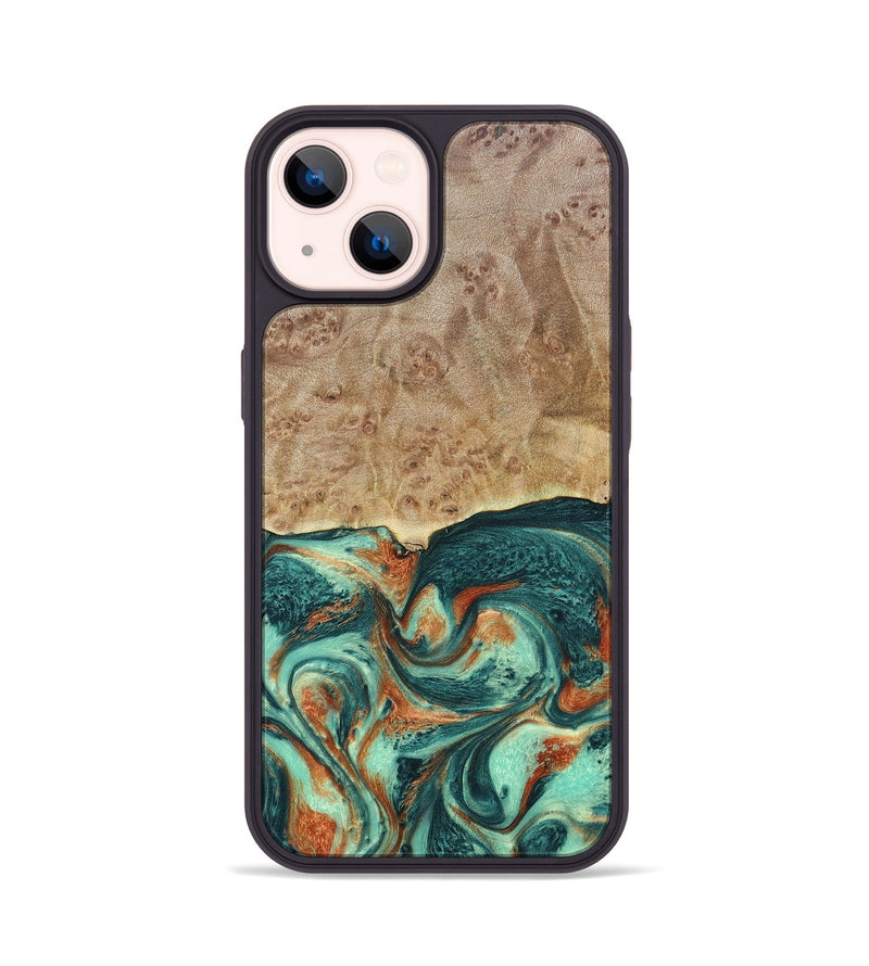 iPhone 14 Wood+Resin Phone Case - Miguel (Green, 697003)