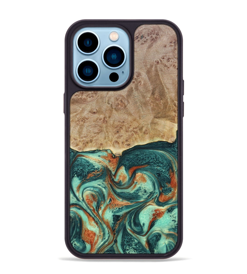iPhone 14 Pro Max Wood+Resin Phone Case - Miguel (Green, 697003)