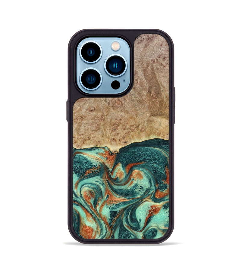 iPhone 14 Pro Wood+Resin Phone Case - Miguel (Green, 697003)