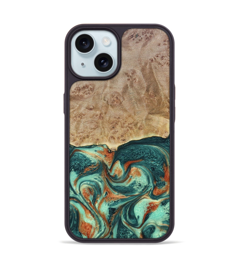 iPhone 15 Wood+Resin Phone Case - Miguel (Green, 697003)