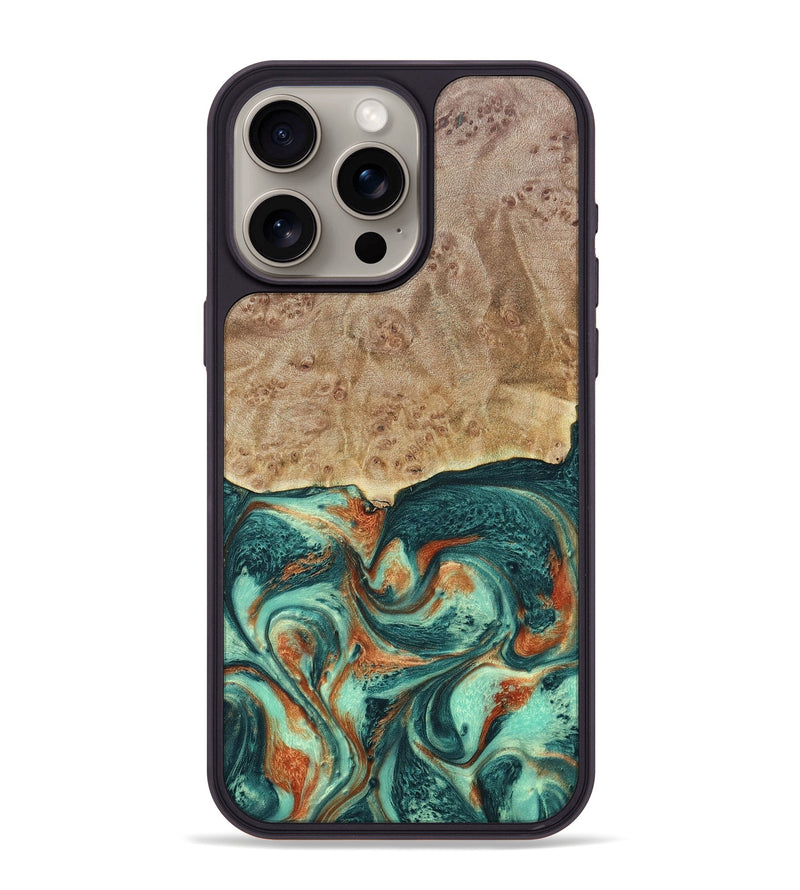 iPhone 15 Pro Max Wood+Resin Phone Case - Miguel (Green, 697003)